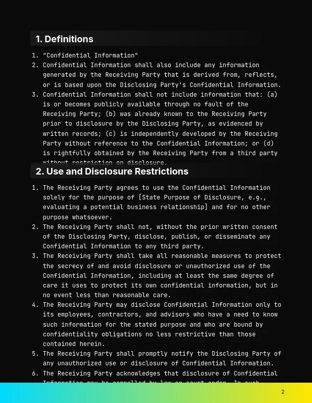 Standard Unilateral Non-Disclosure