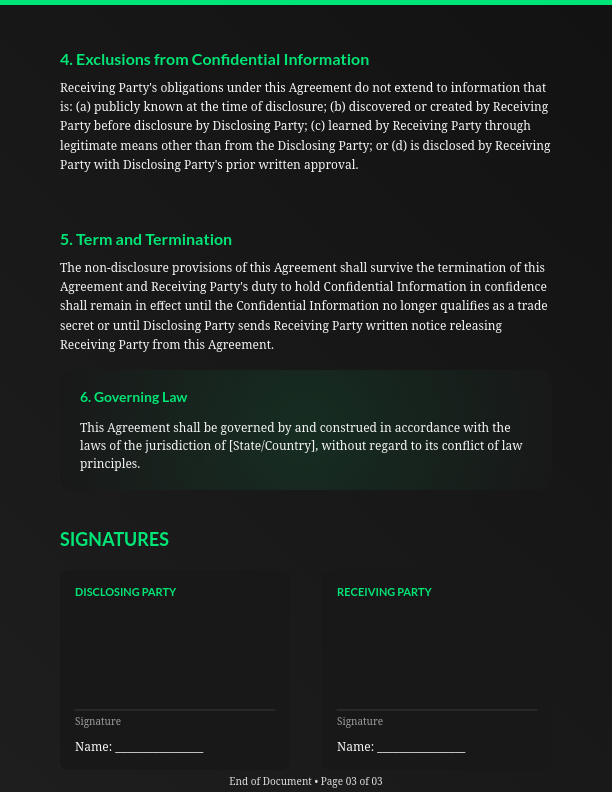 Unilateral Confidentiality Agreement