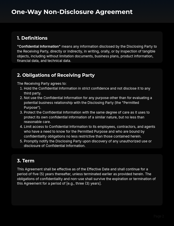 Unilateral Confidentiality Agreement