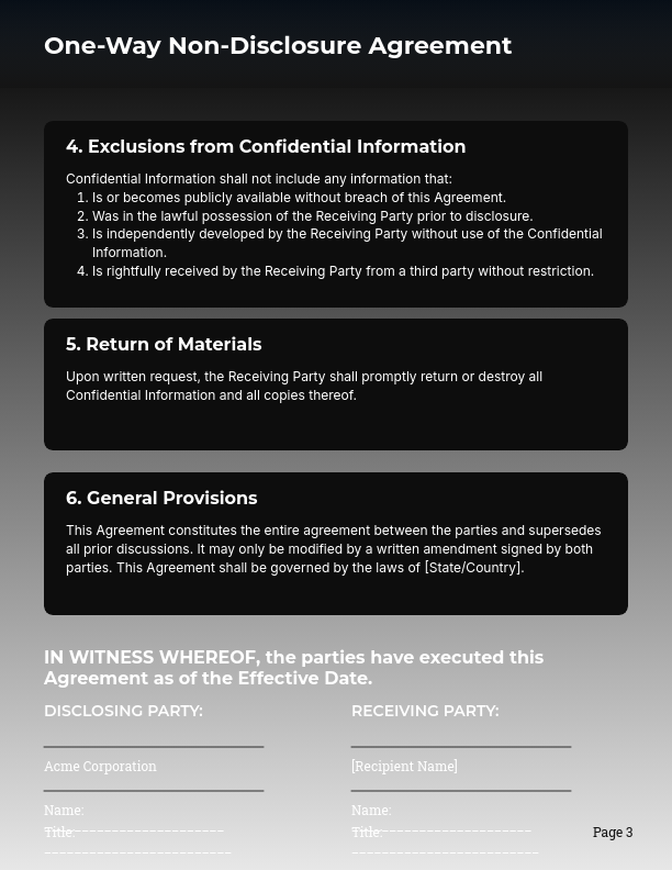 Unilateral Confidentiality Agreement