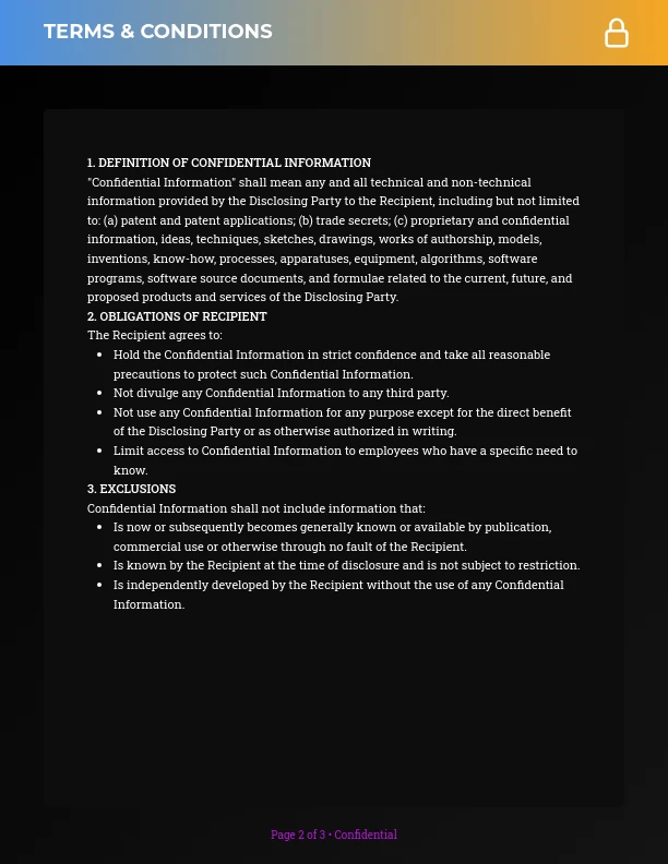 Standard One-Way Confidentiality Agreement