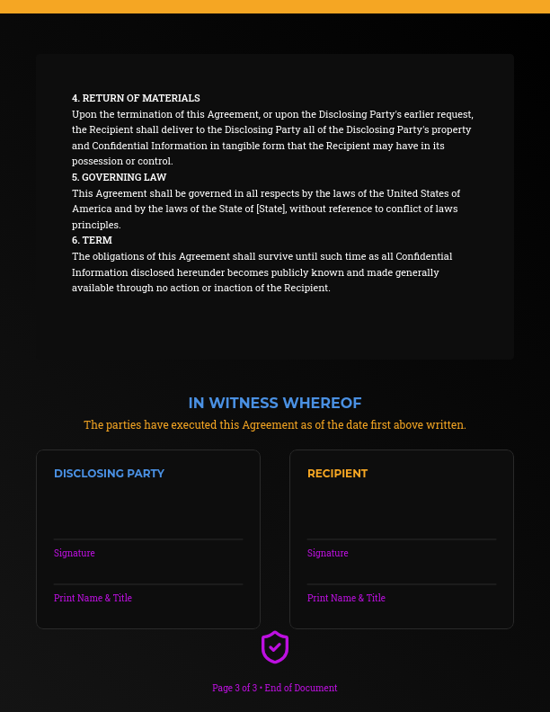 Standard One-Way Confidentiality Agreement