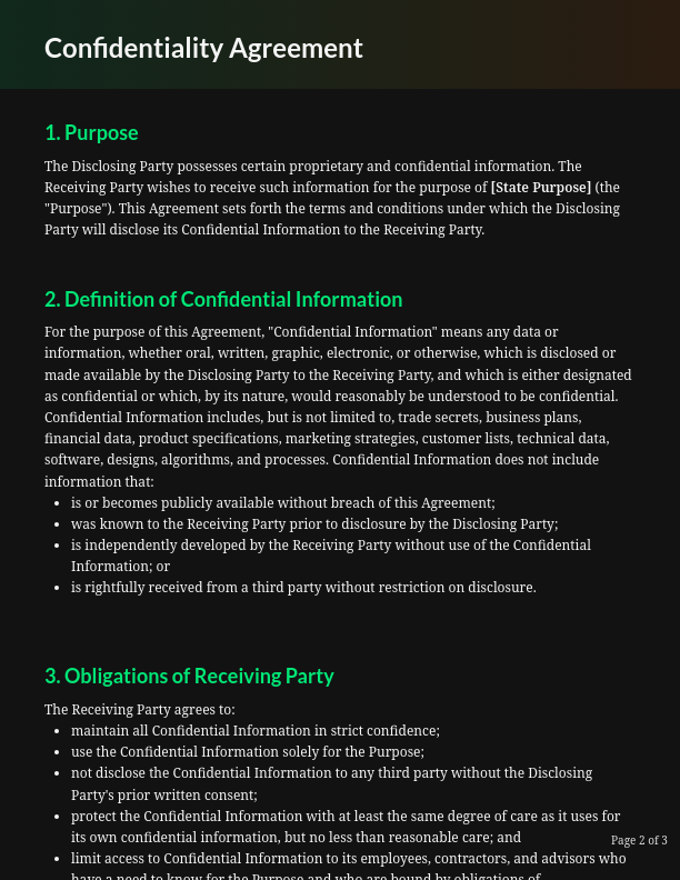 One-Way Confidentiality Agreement