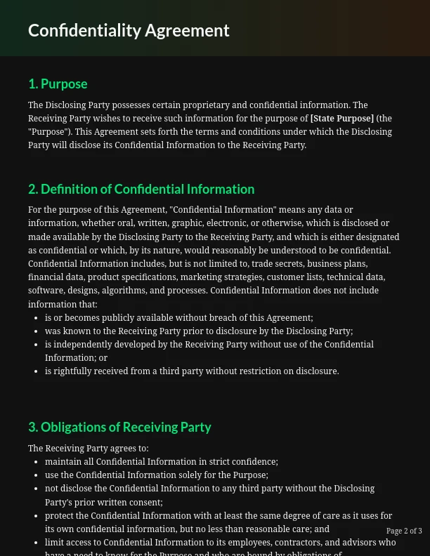 One-Way Confidentiality Agreement