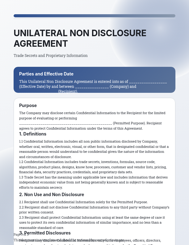 Standard One-Way Confidentiality Agreement