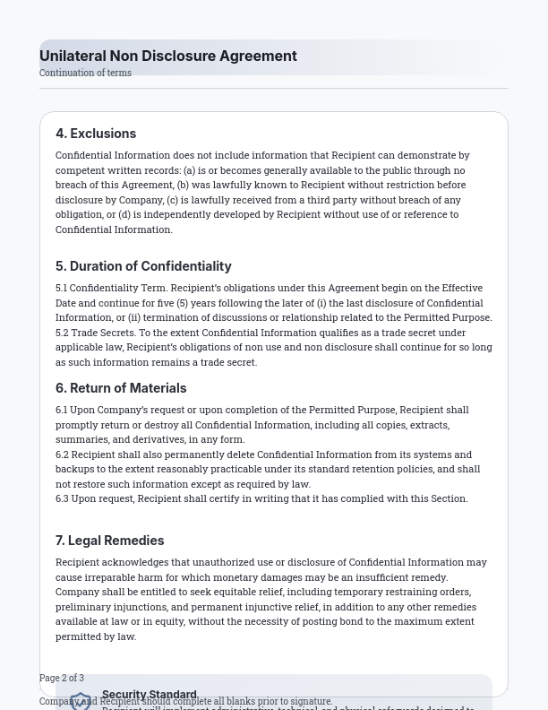 Standard One-Way Confidentiality Agreement