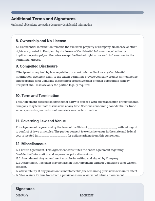 Standard One-Way Confidentiality Agreement