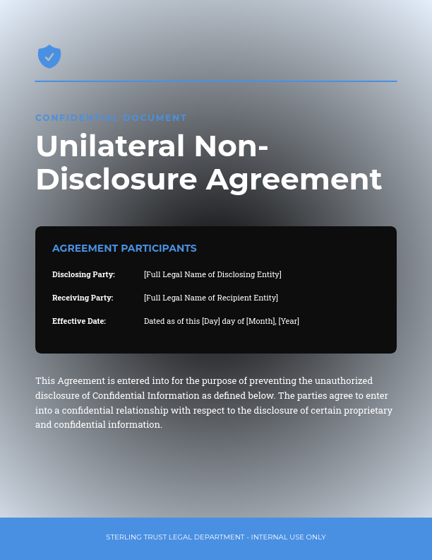 Standard Unilateral Confidentiality Agreement