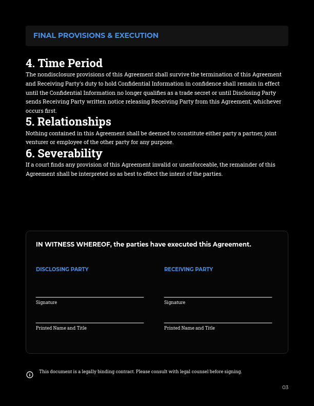 Standard Unilateral Confidentiality Agreement