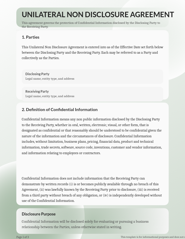 One-Way Non-Disclosure Protection