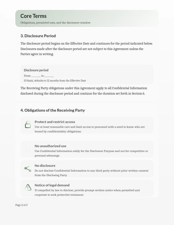 One-Way Non-Disclosure Protection