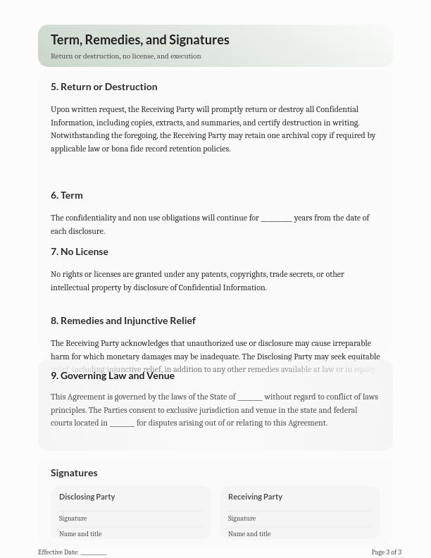 One-Way Non-Disclosure Protection