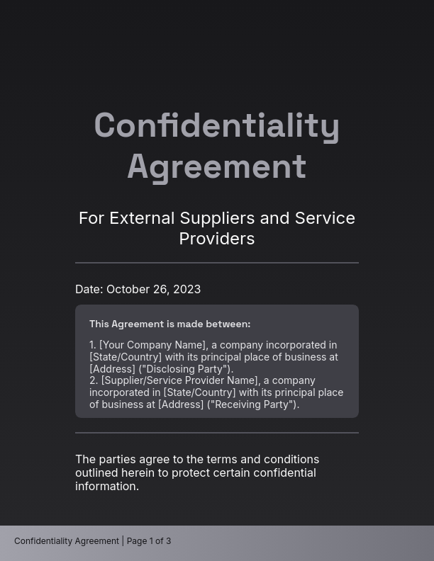 Professional Vendor Confidentiality Agreement