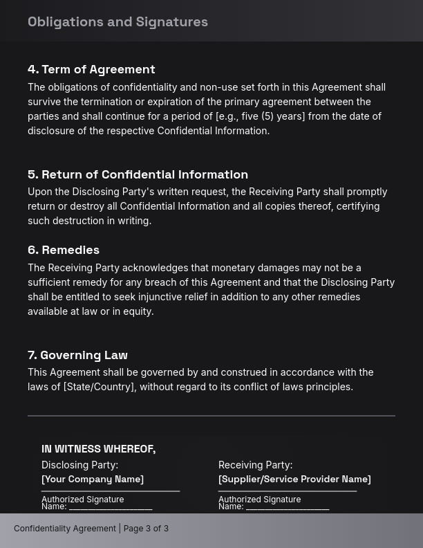 Professional Vendor Confidentiality Agreement