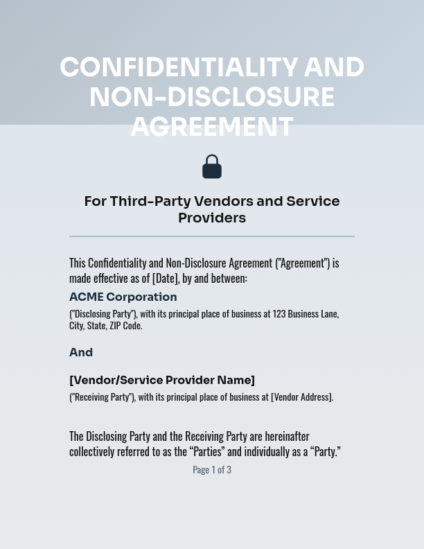 Strategic Vendor Confidentiality Agreement