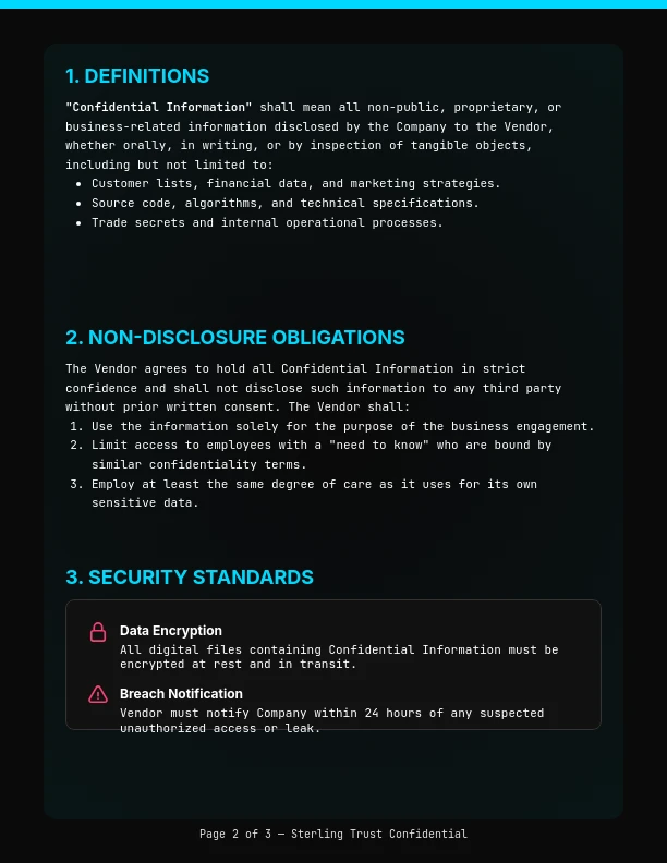 Vendor Confidentiality Agreement