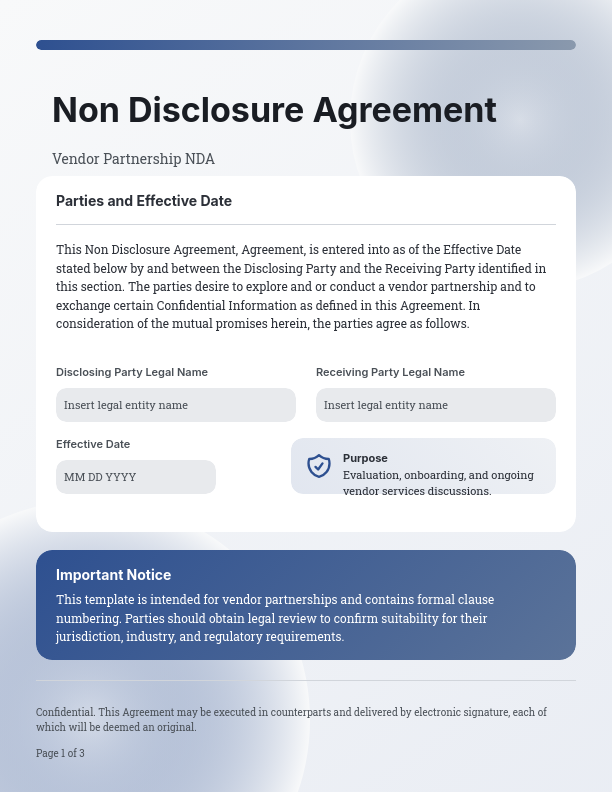 Vendor Confidentiality Agreement