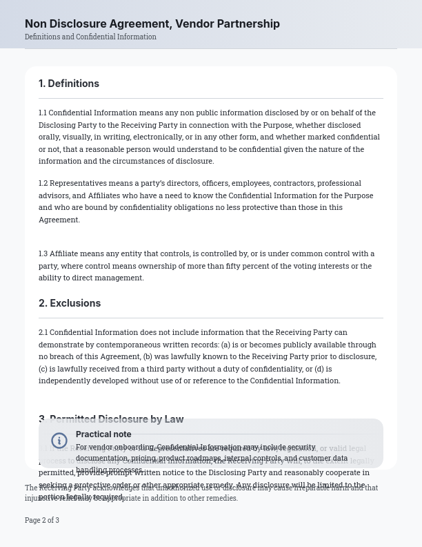 Vendor Confidentiality Agreement