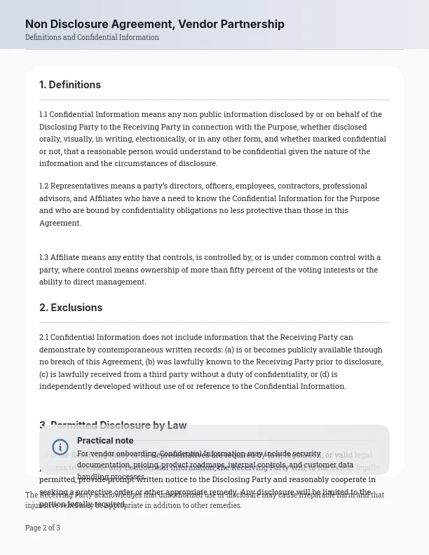 Vendor Confidentiality Agreement