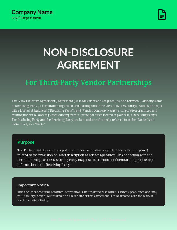 Vendor Confidentiality Agreement