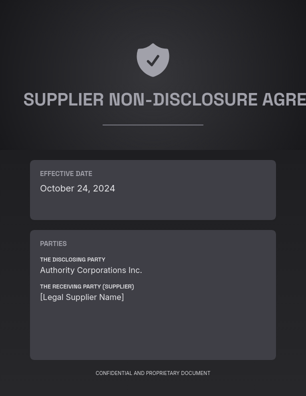 Supplier Confidentiality Agreement
