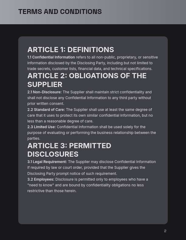 Supplier Confidentiality Agreement