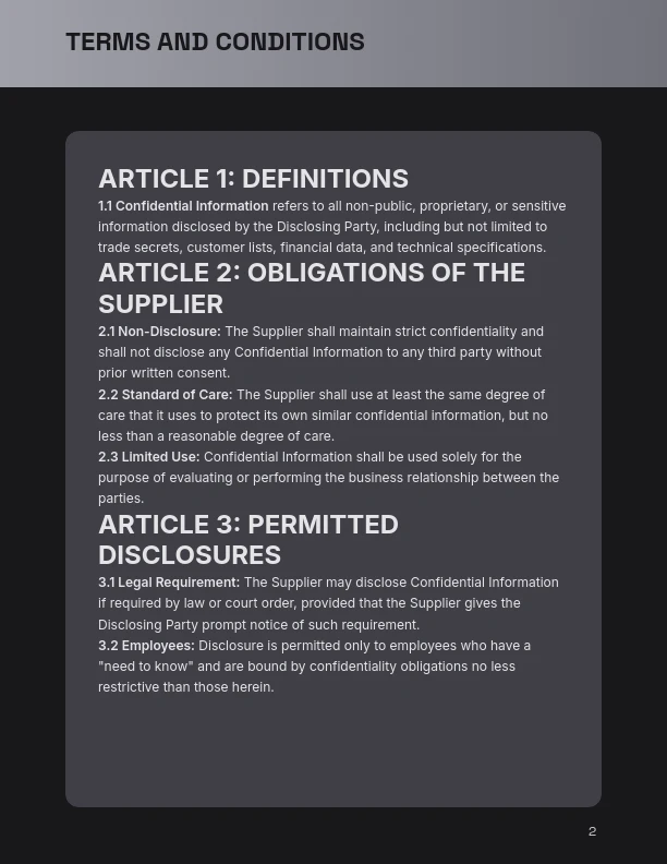 Supplier Confidentiality Agreement