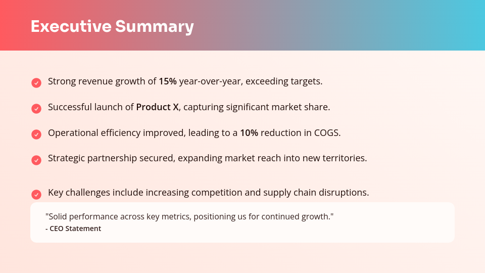 Quarterly Executive Governance Summary