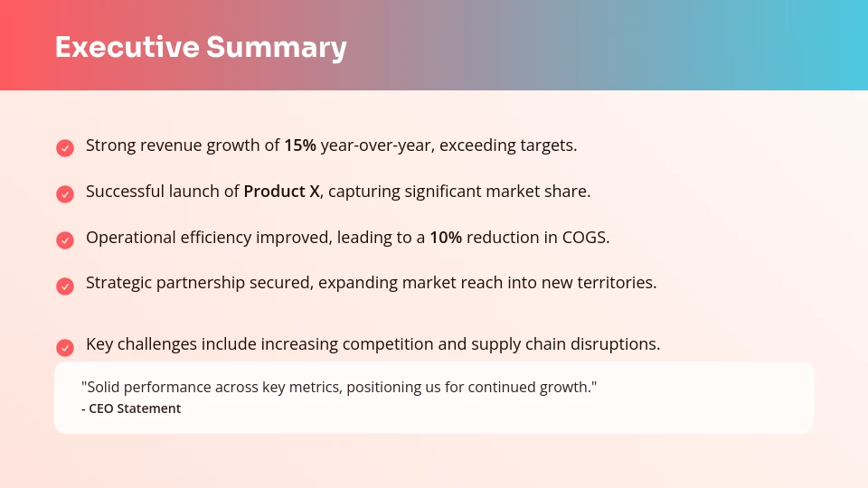 Quarterly Executive Governance Summary