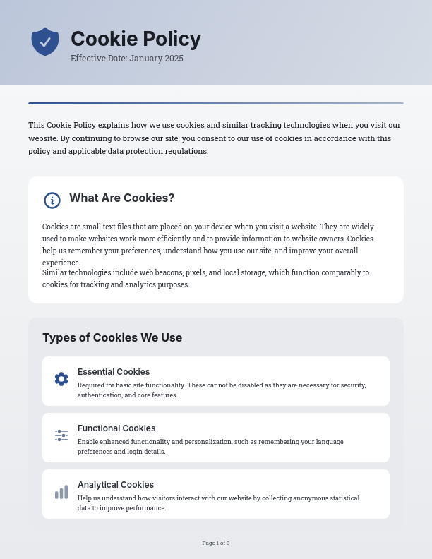 Standard Website Cookie Disclosure Policy