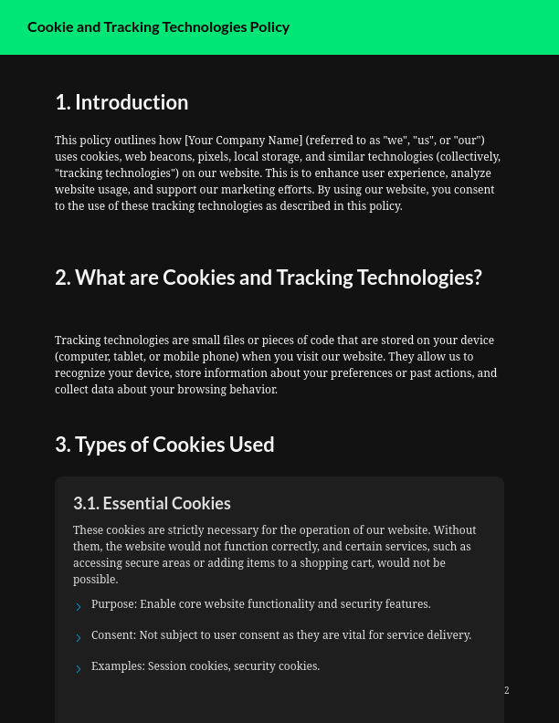 Standard Website Cookie Disclosure