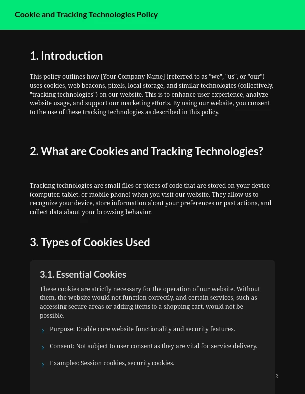 Standard Website Cookie Disclosure