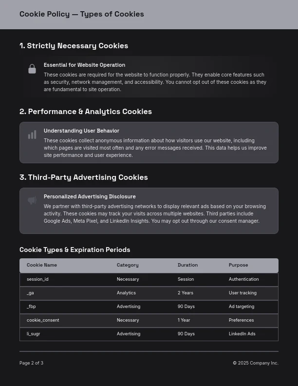Comprehensive Digital Cookie Disclosure