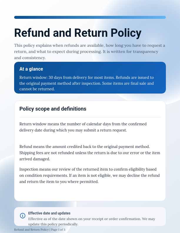 Professional Product Return and Refund Policy