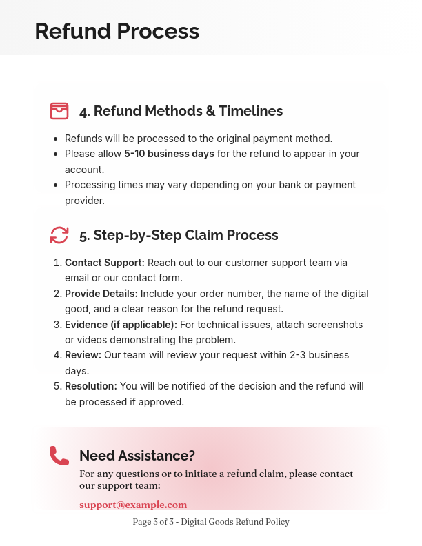 Digital Product Return and Refund Terms