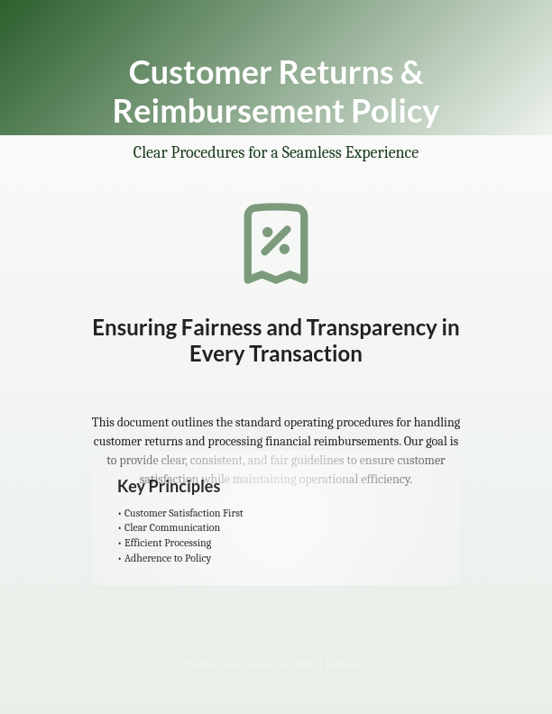 Standard Business Refund and Exchange Policy