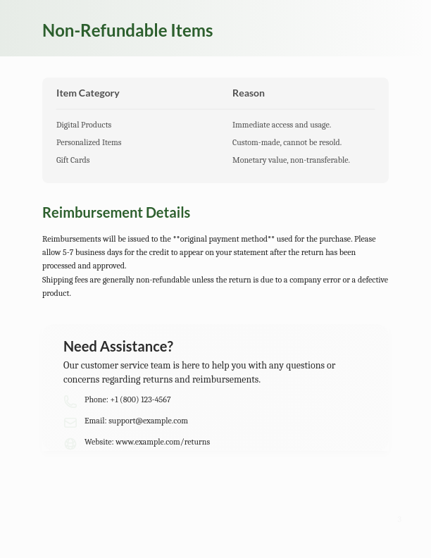 Standard Business Refund and Exchange Policy