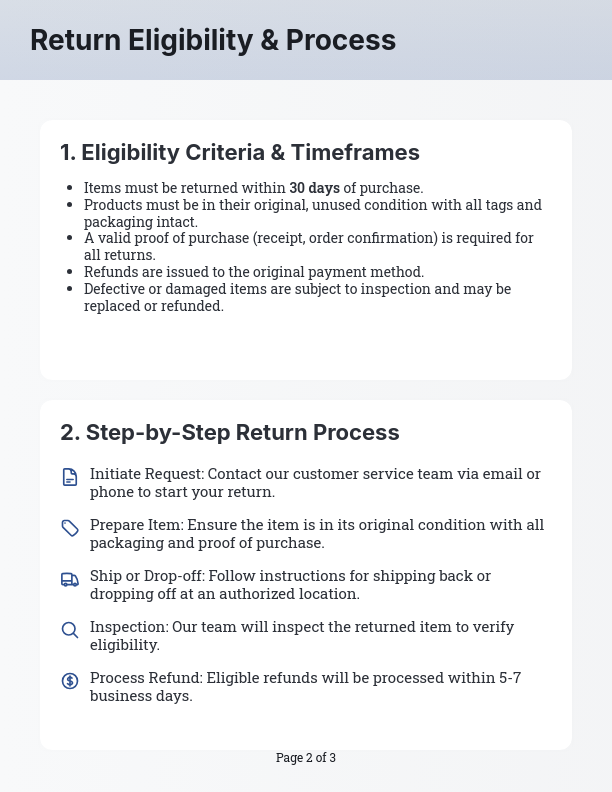 Retail Product Return and Refund Policy