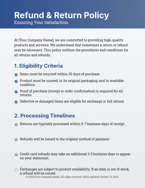 Customer Refund and Return Policy Framework