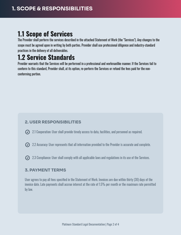 SaaS Platform User Service Agreement
