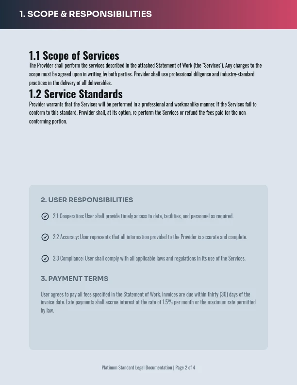 SaaS Platform User Service Agreement