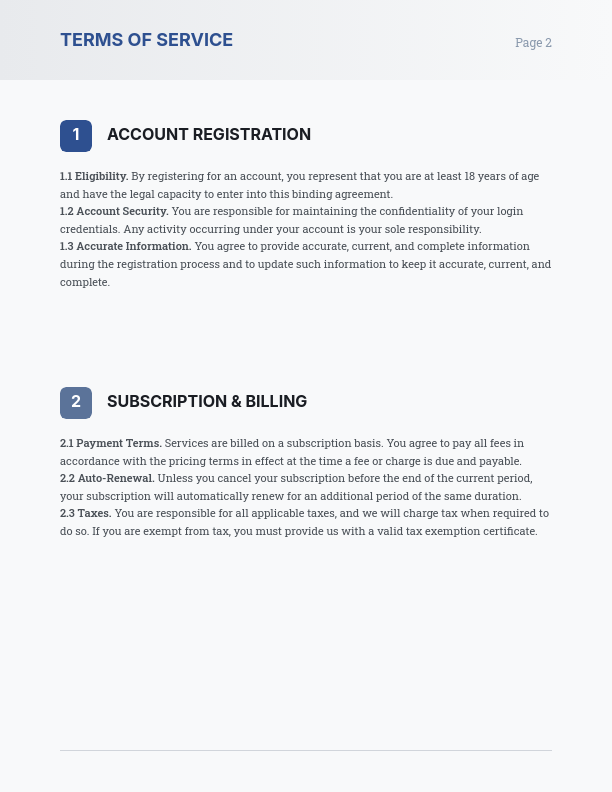 SaaS Platform User Service Agreement