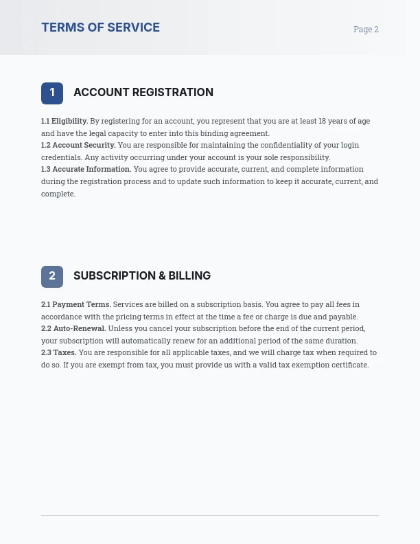 SaaS Platform User Service Agreement