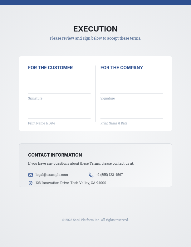 SaaS Platform User Service Agreement