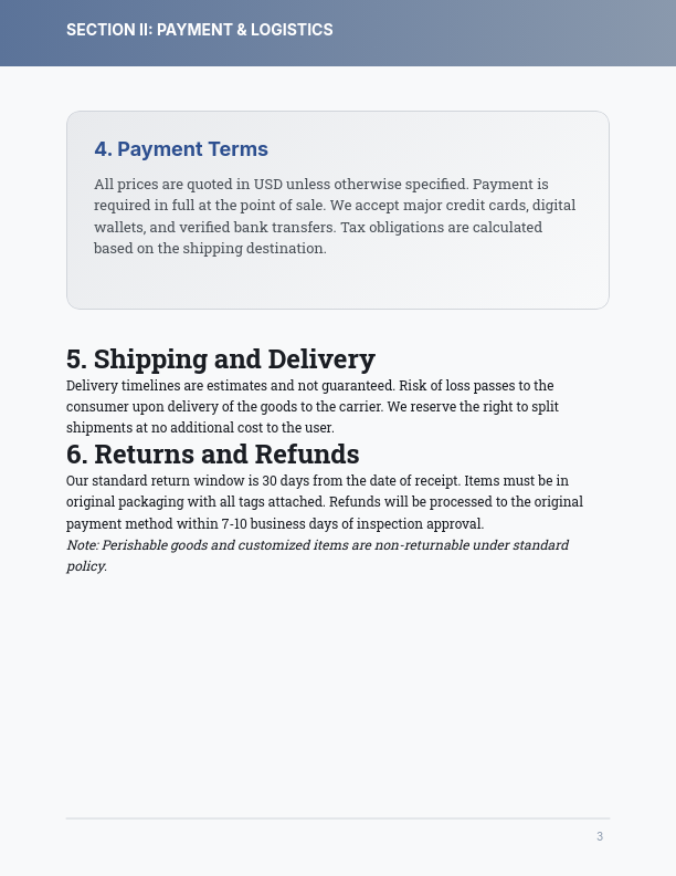E-commerce Terms and Conditions Agreement
