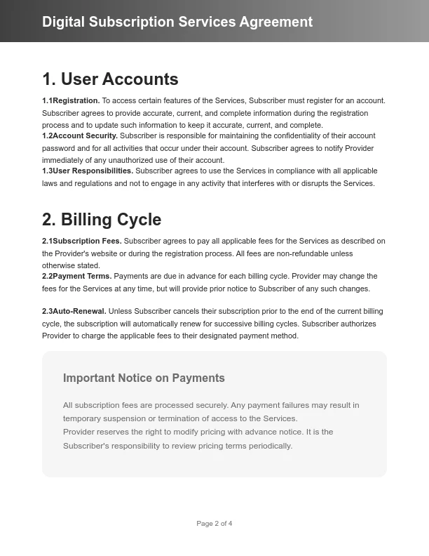 Digital Subscription Service Terms of Use