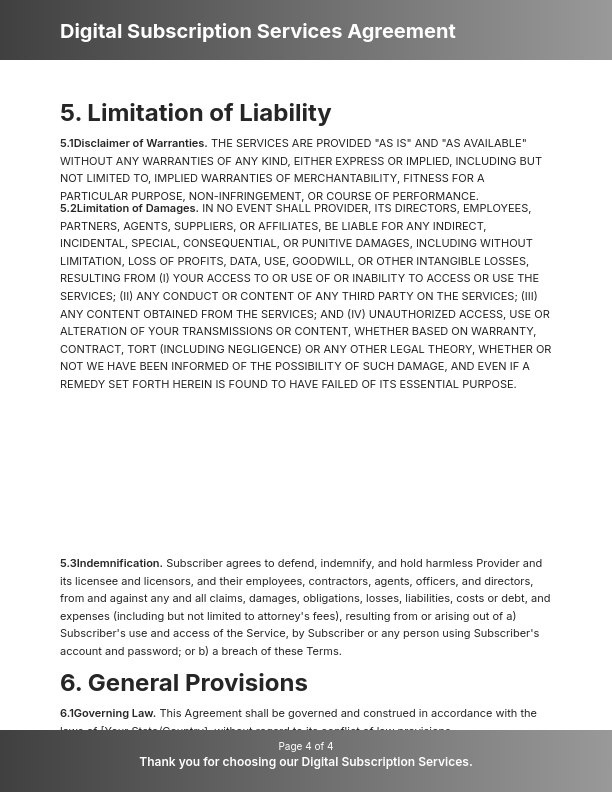 Digital Subscription Service Terms of Use