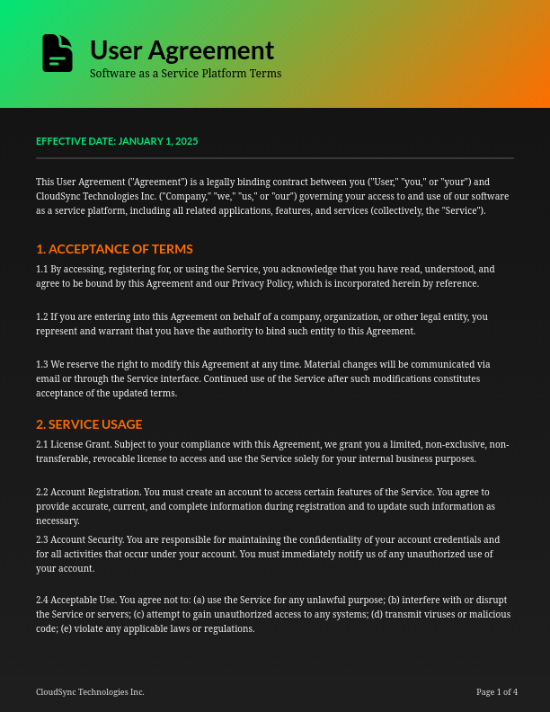 SaaS Platform User Agreement