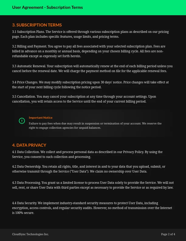 SaaS Platform User Agreement