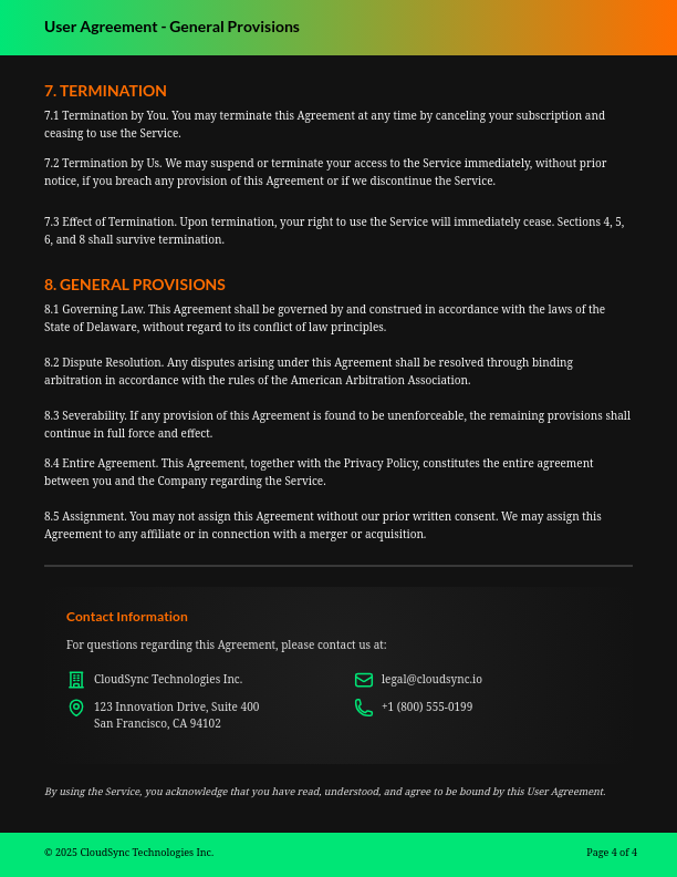 SaaS Platform User Agreement